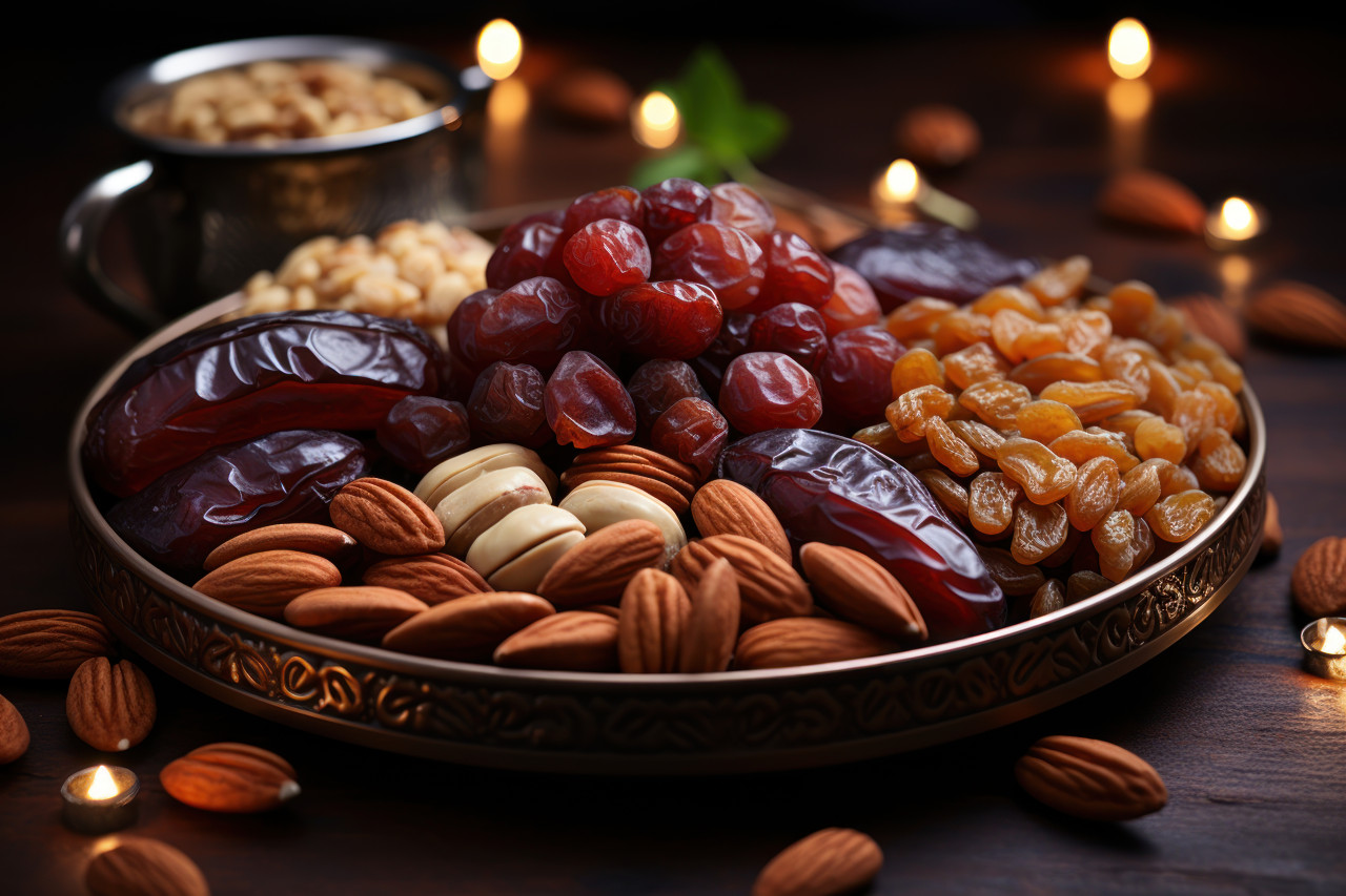 Celebrating the sweetness of ramadan with a romantic display of dates and sweets, ramadan and eid mubarak images