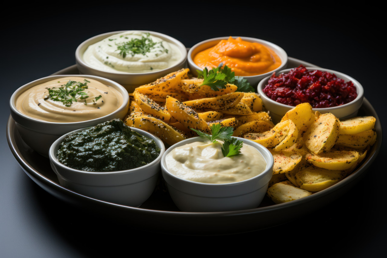 A bountiful plate laden with an array of savory snacks and tasty dips, ramadan and eid mubarak images