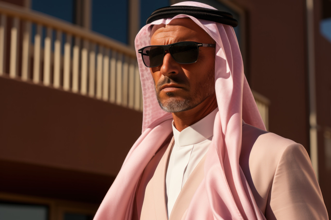 Stylish arab gentleman presenting cultural heritage against a modern apartment setting, ramadan and eid mubarak images