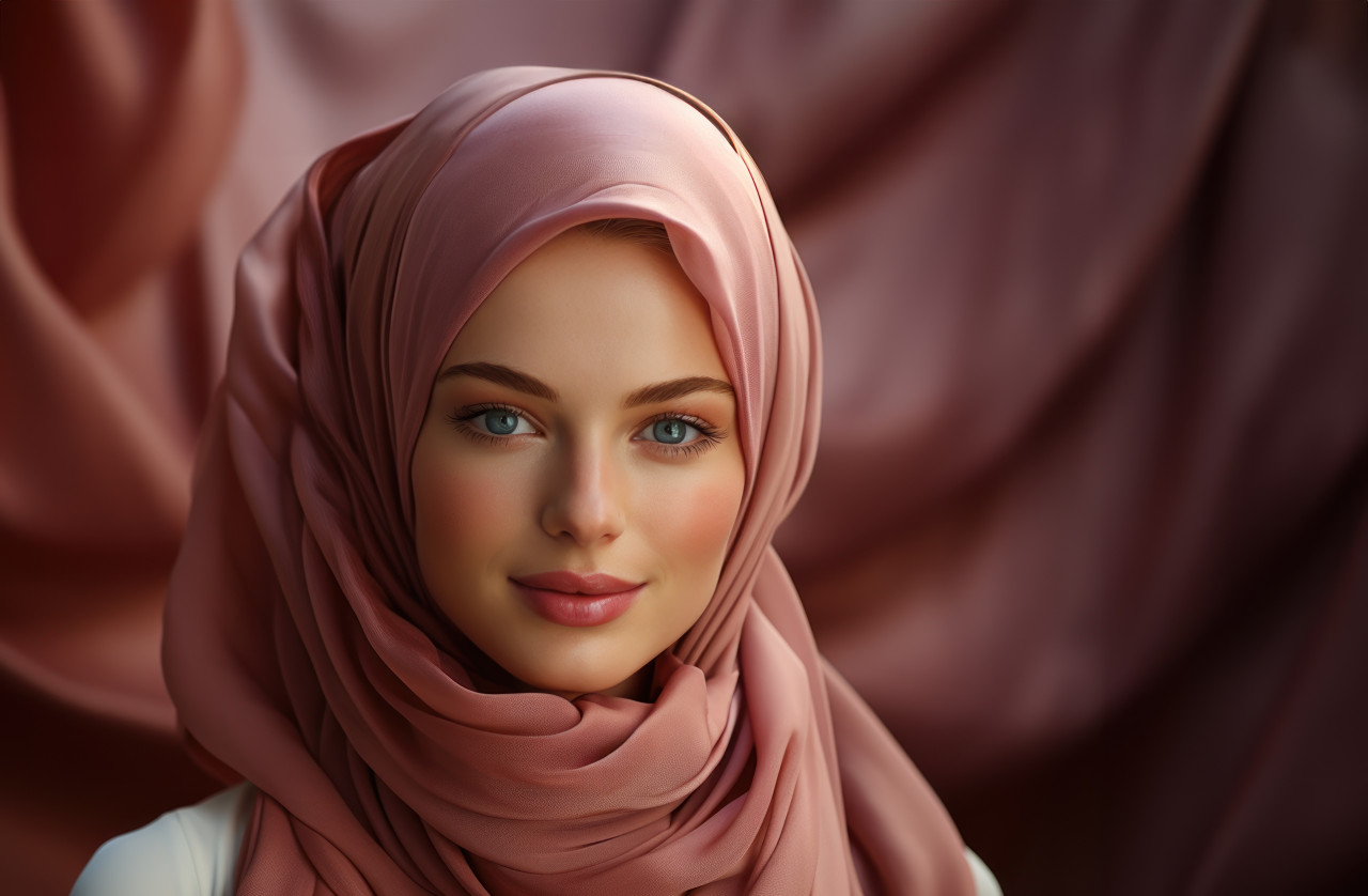 A woman in a trendy pink hijab, ramadan and eid mubarak images