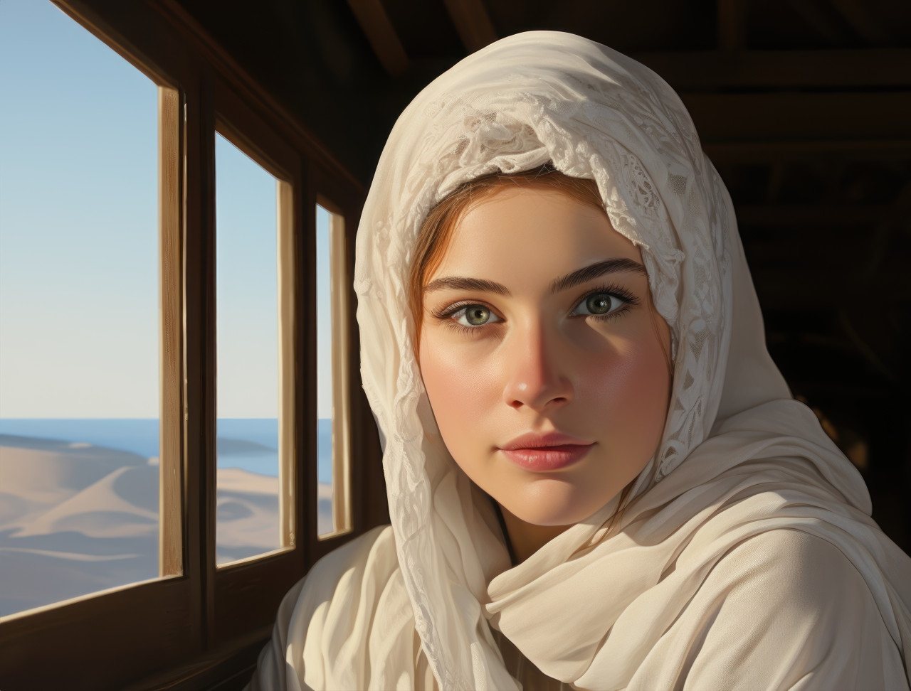 Radiant muslim woman in traditional white dress, ramadan and eid mubarak images