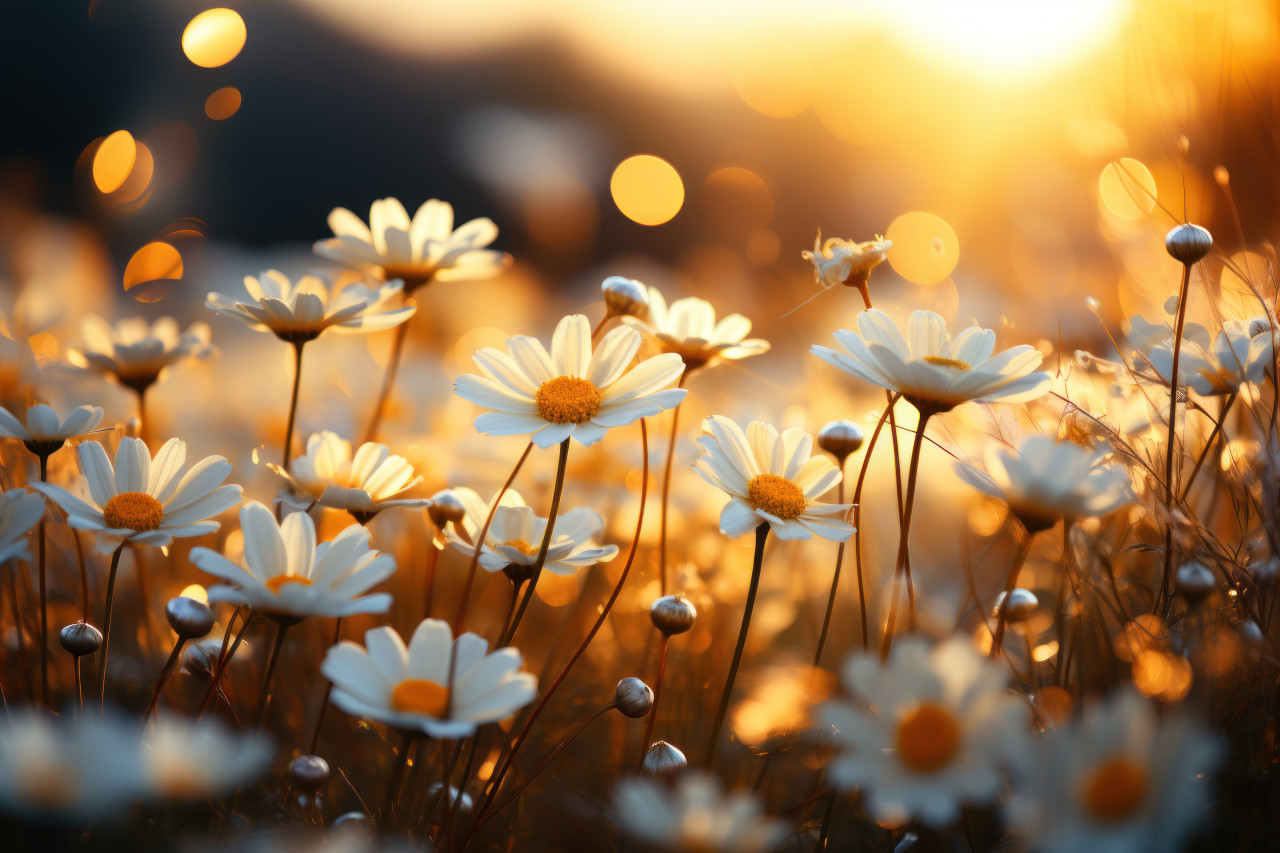 Field of daisies basking in sunlight, best summer image