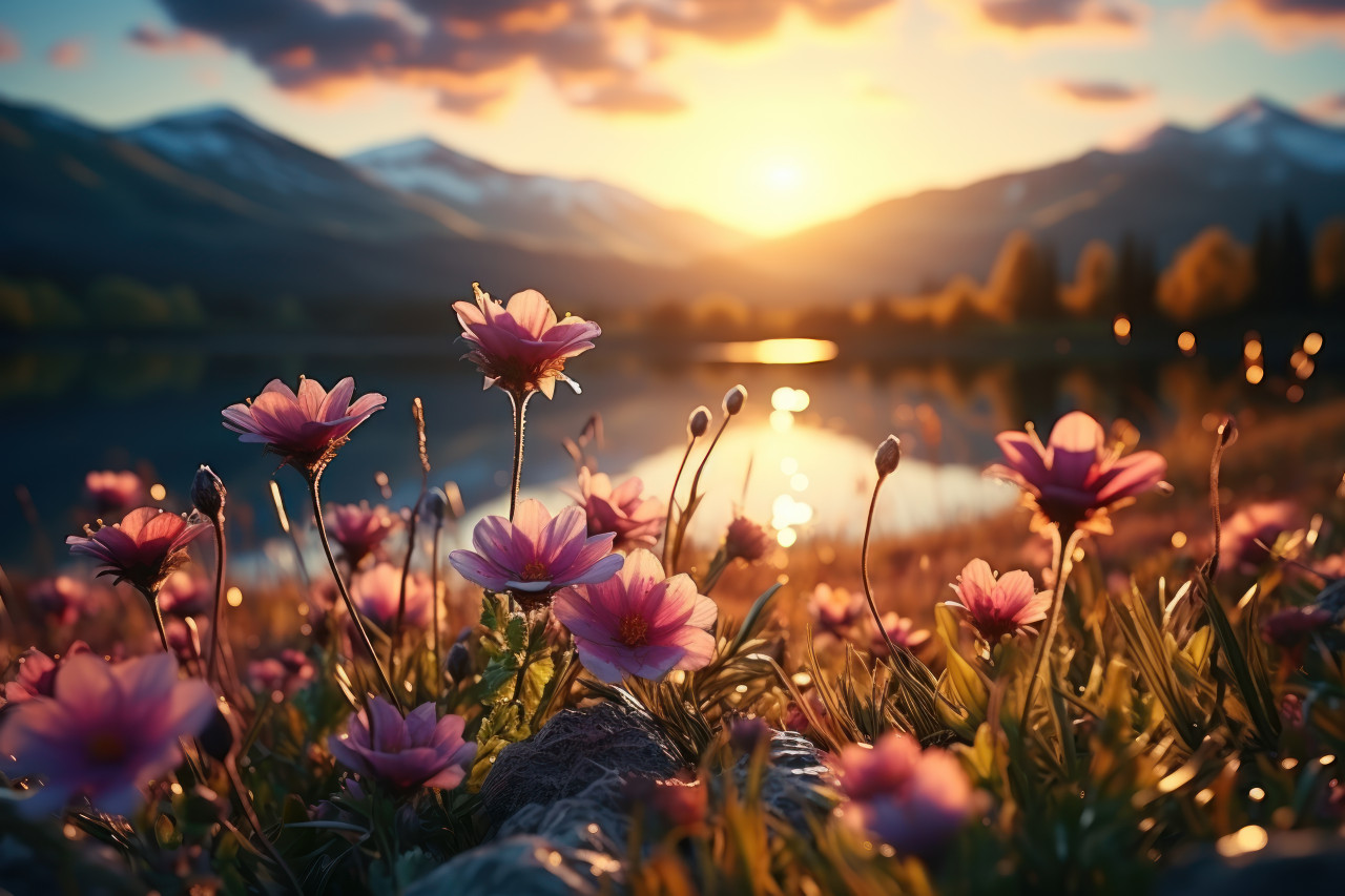 Beautiful spring field under the gentle sun glow, summer landscape image