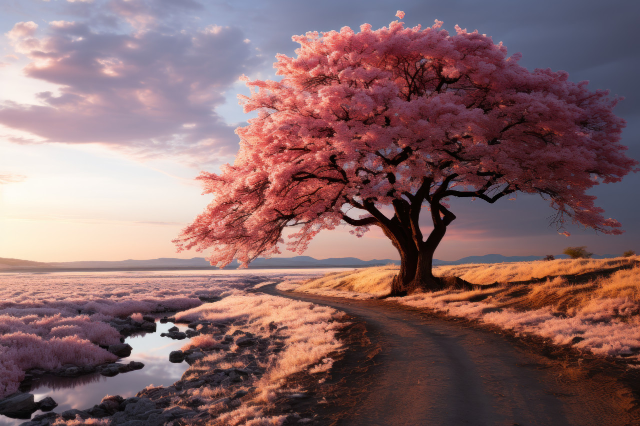 Sunlit trees and beautifully hued fields in harmony, beautiful summer photo