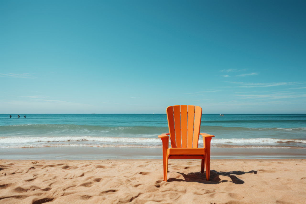 Orange folding chair invites you to download beach serenity, best summer image