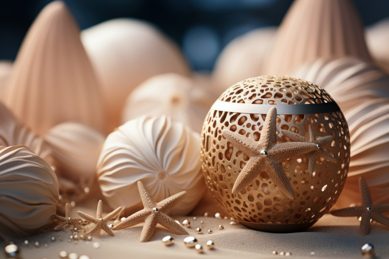 Lone starfish and empty coconut shell on the sand, beautiful summer photo