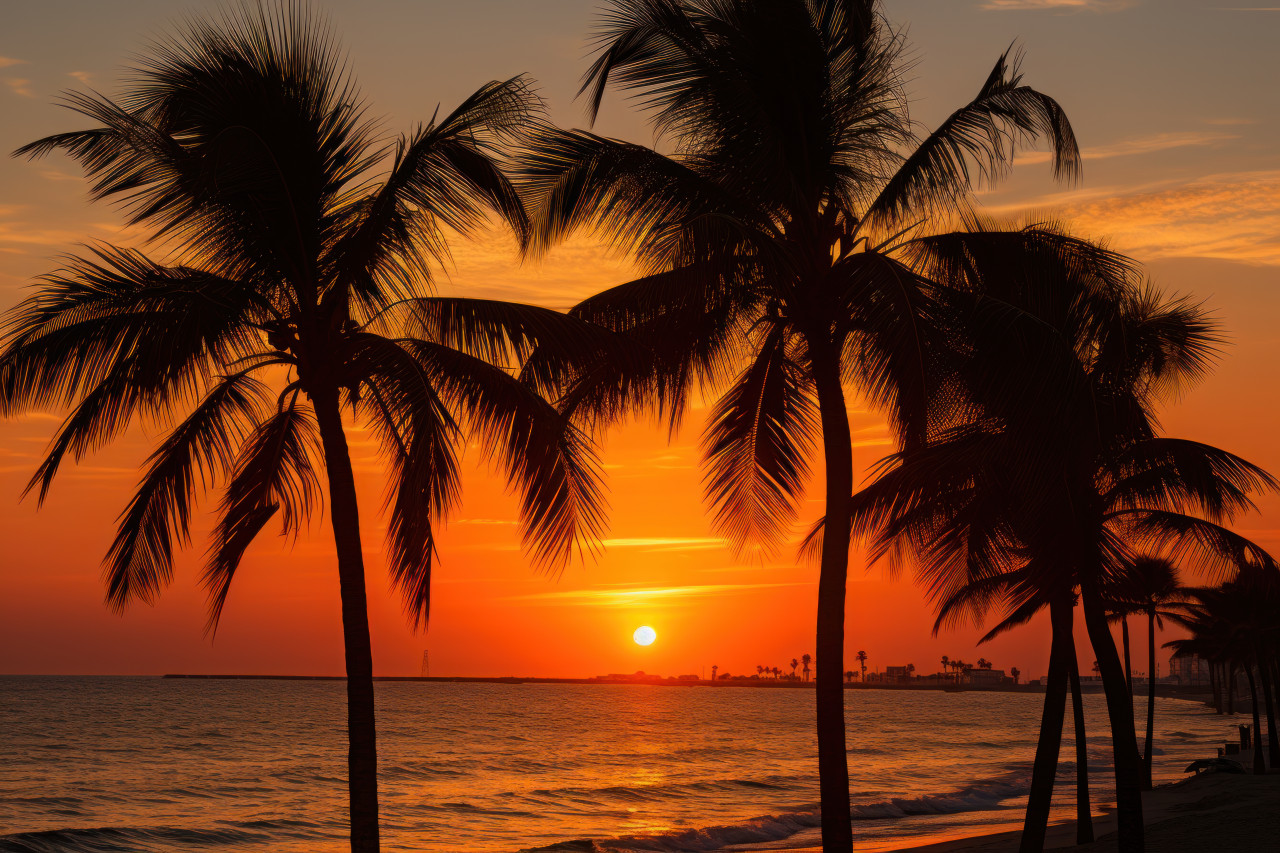 Sunsets and palm trees painting the horizon, best summer image