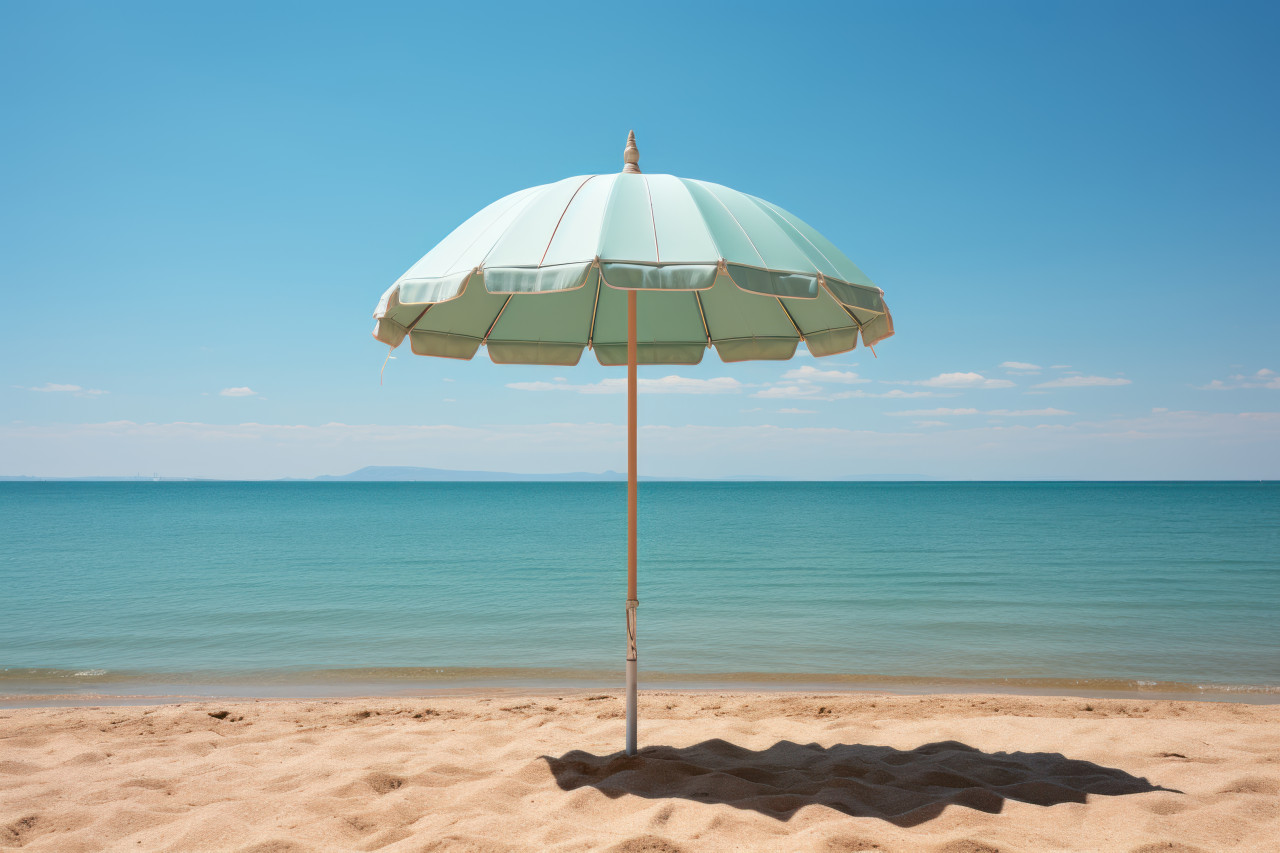 Little umbrella inviting relaxation by the sea, best summer image