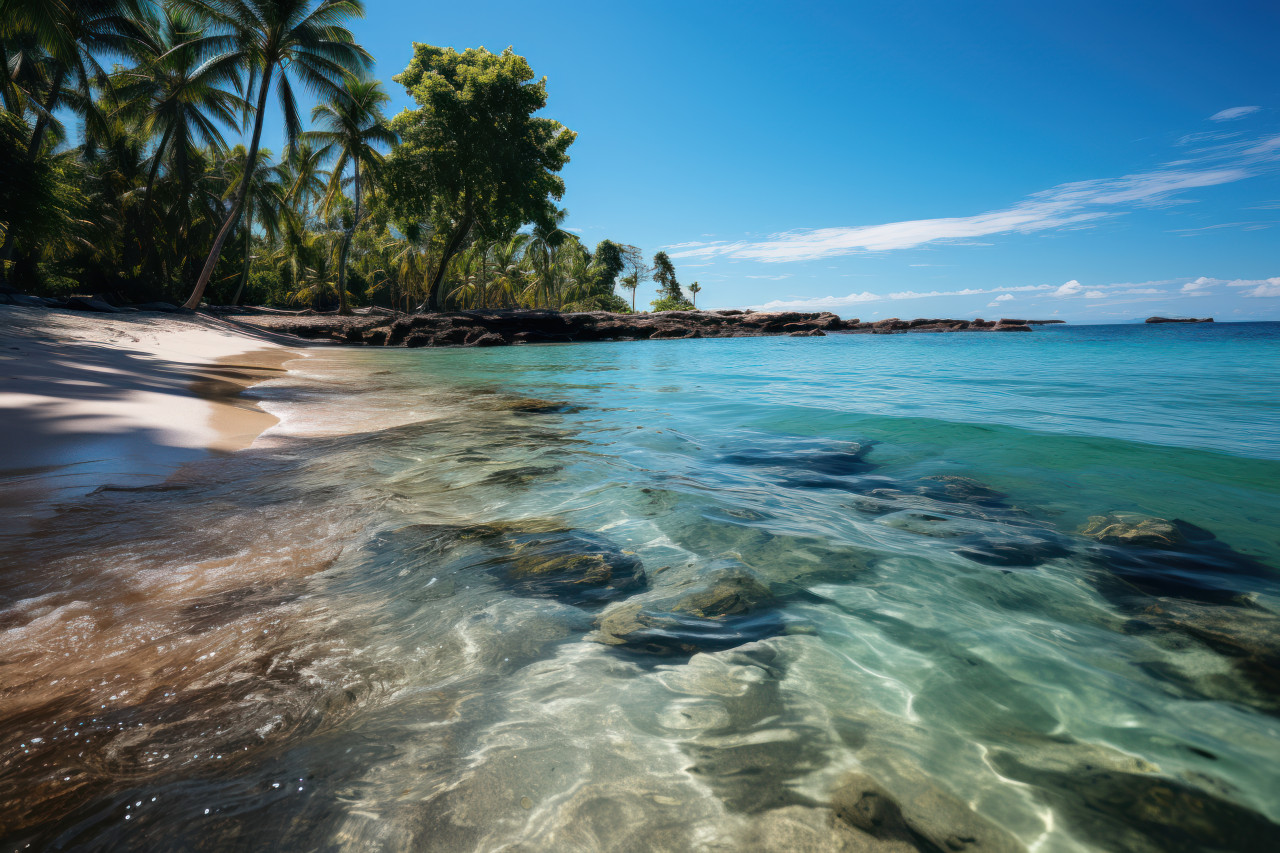 Palm tree basking in the radiant summer sun by the ocean, best summer image