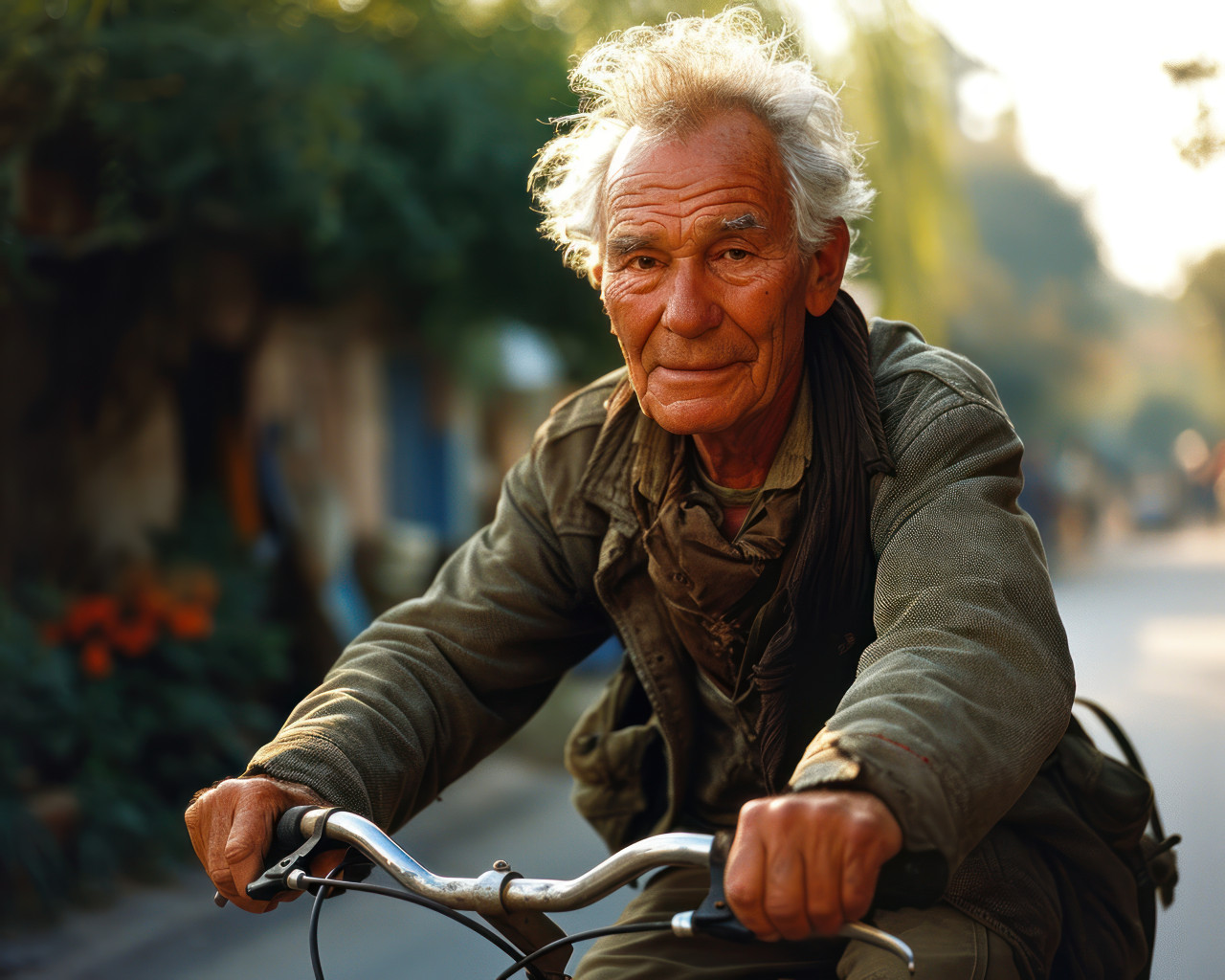 Senior male on bicycle, diverse active seniors pictures