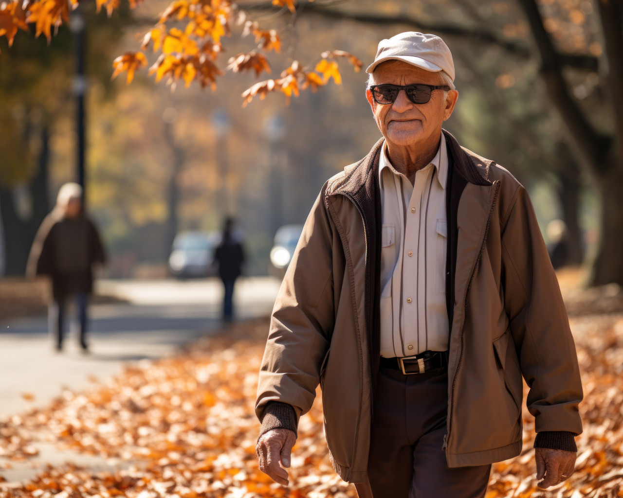 An elderly gentleman in the town park, happy active seniors images