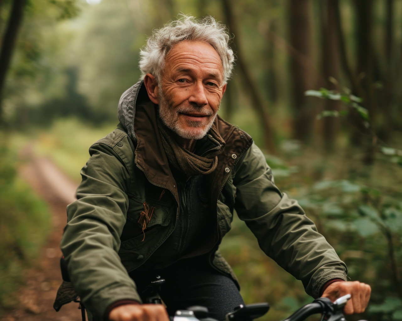 Senior man riding cycle, active seniors lifestyle images