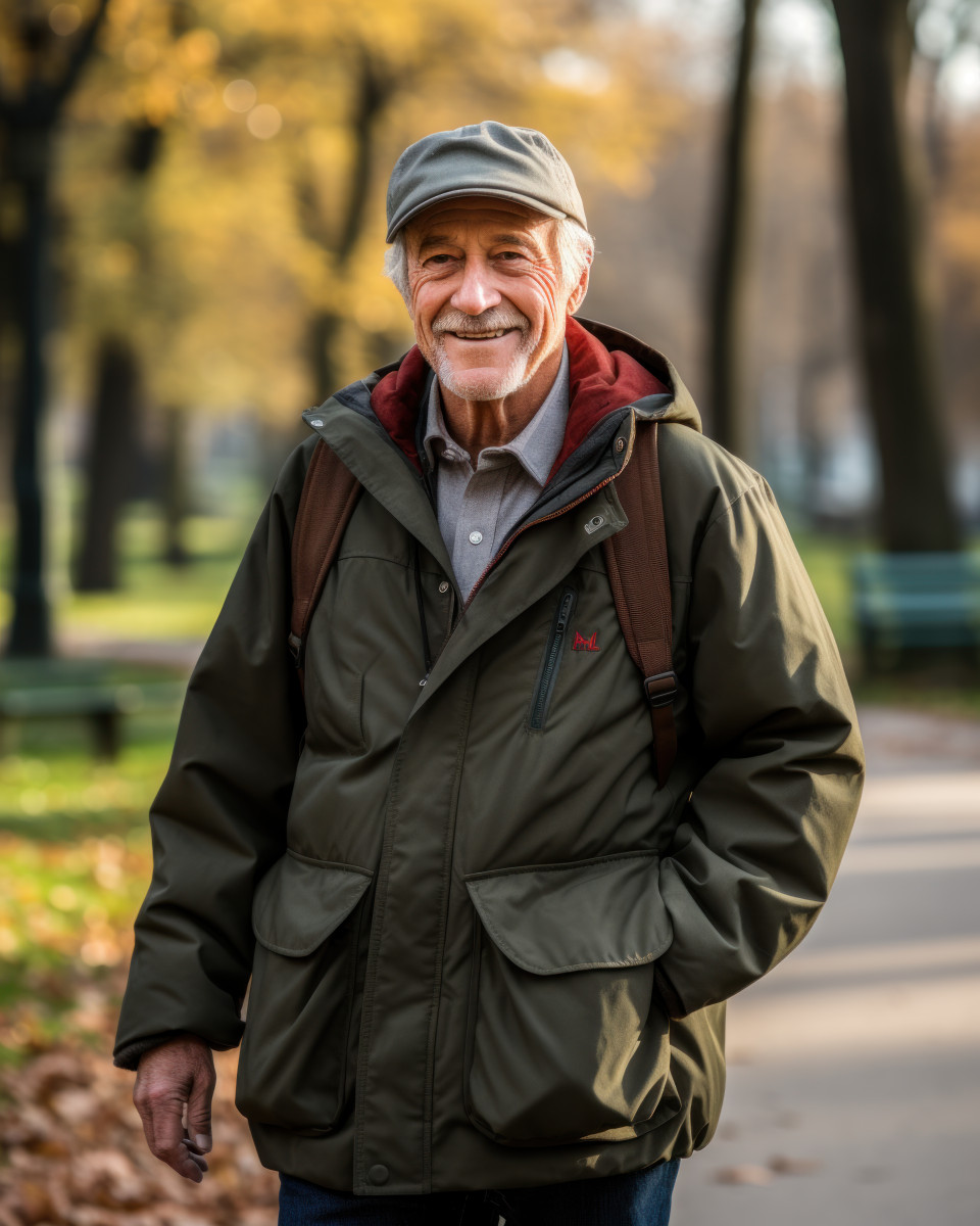 Senior gentleman walk peaceful park, images of senior citizens