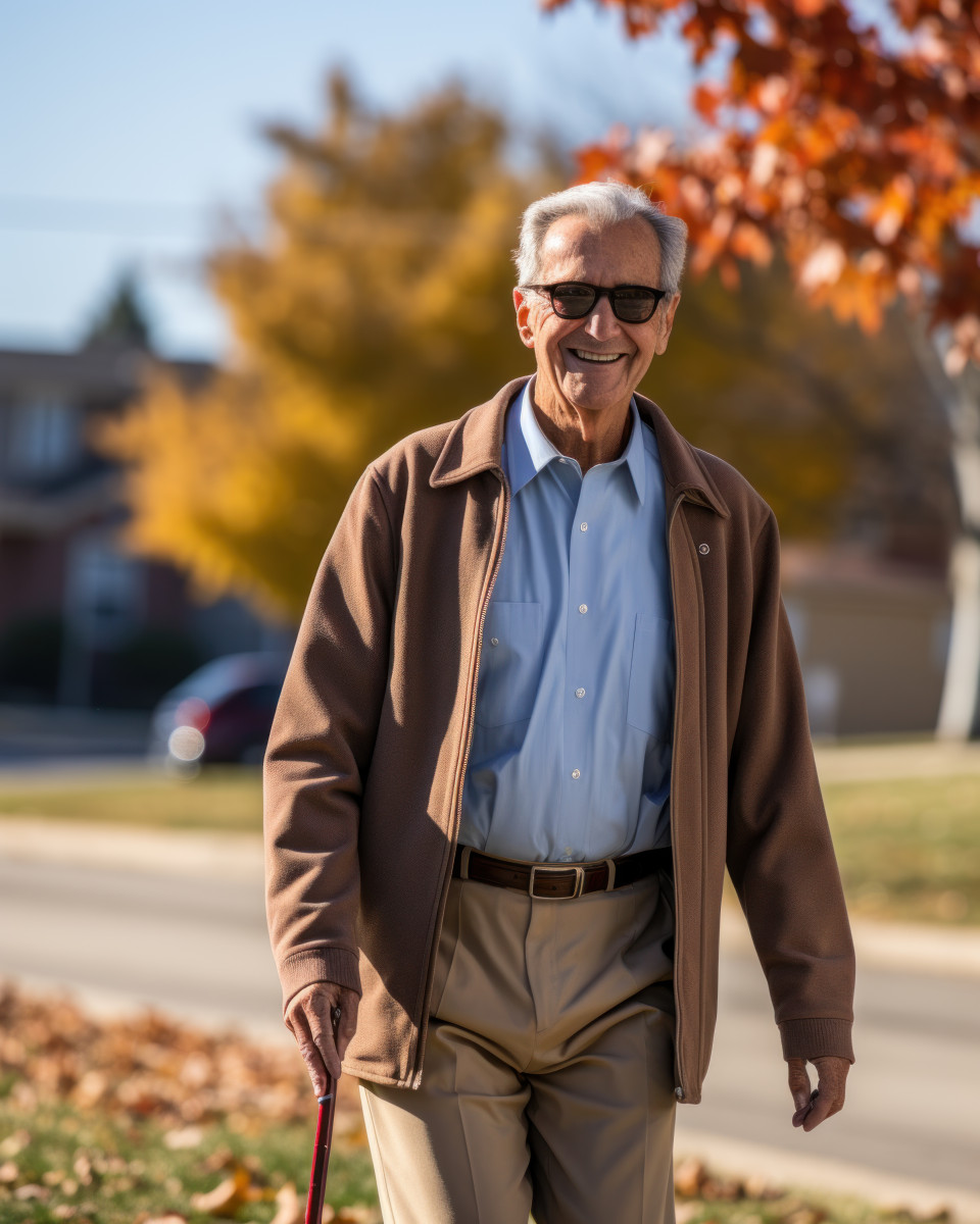 Serene walk of an older man, active seniors lifestyle images