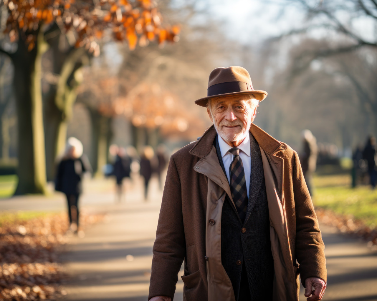 Walk of an older man in the park, happy active seniors images