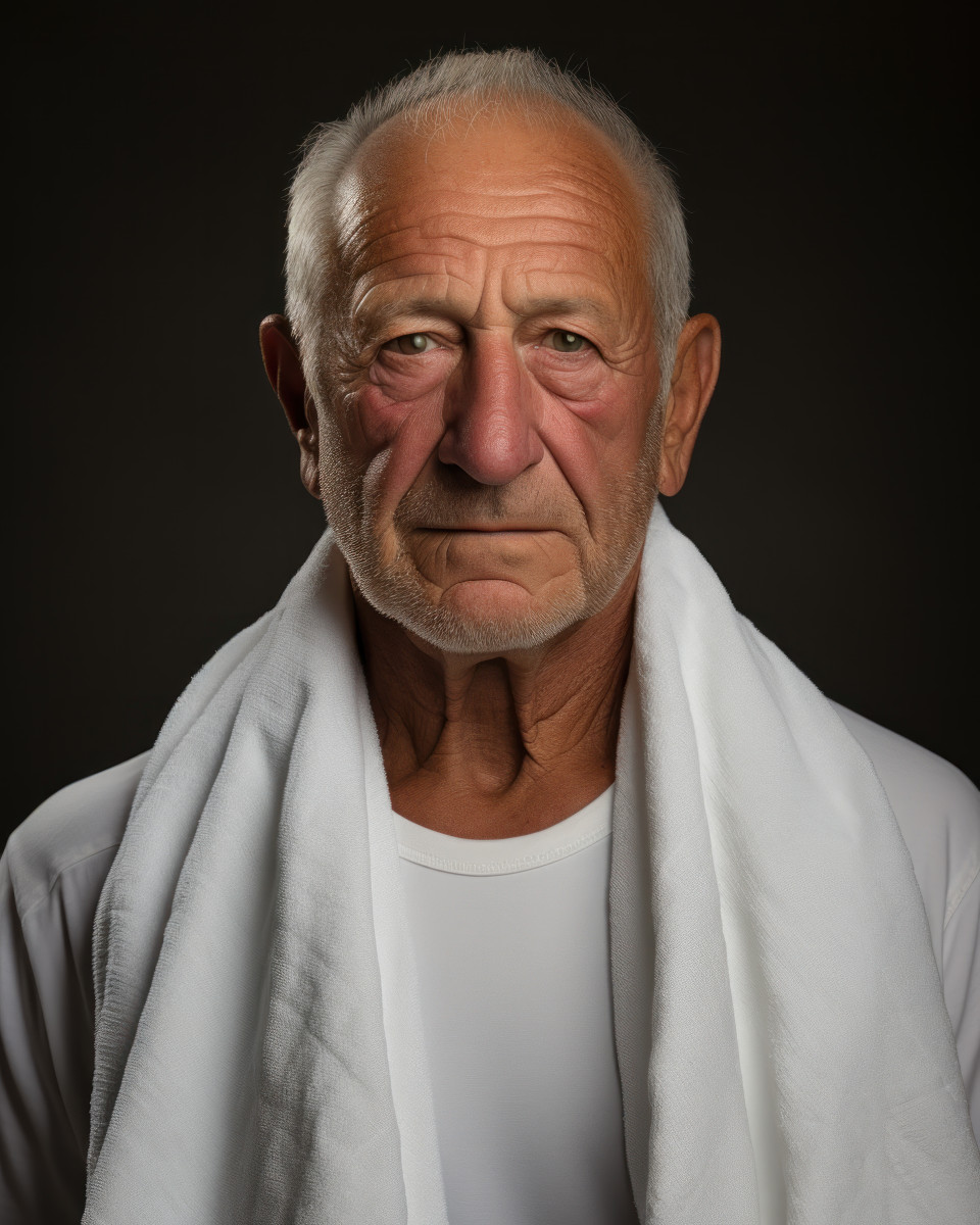 Portrait of senior holding gym towel, diverse active seniors pictures
