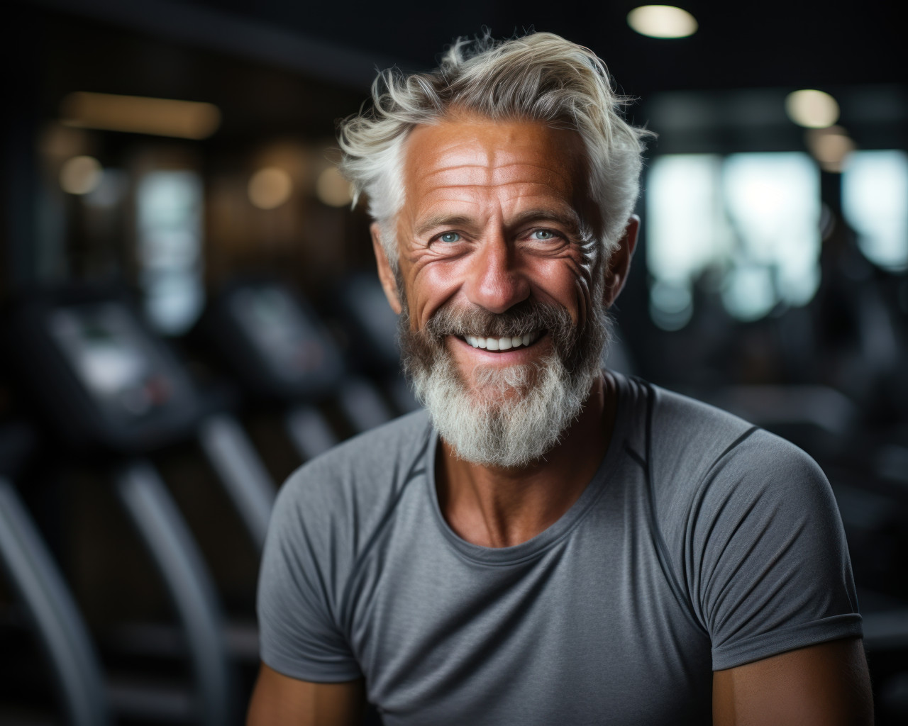 Senior man enjoying gym, happy active seniors images