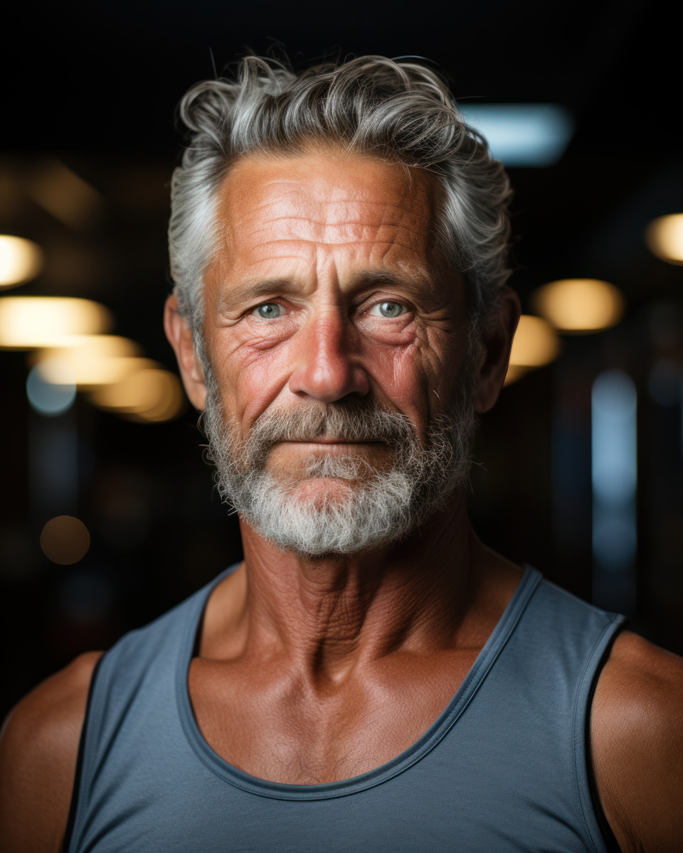Older man dedicated to gym, diverse active seniors pictures