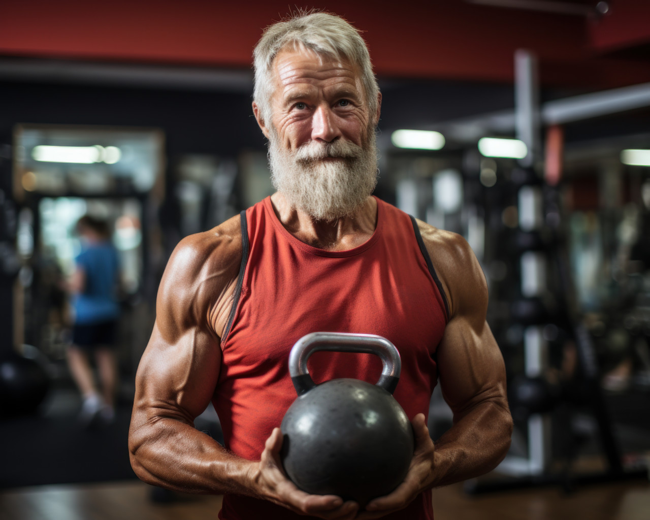 Senior man engaged in gym fitness, happy active seniors images