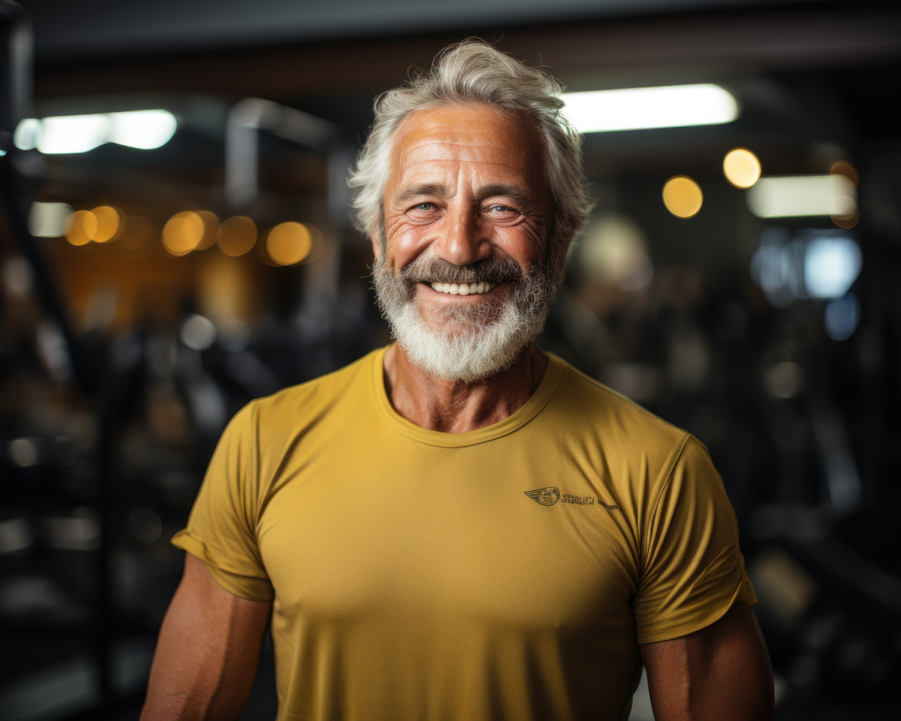 Senior man with gray hair in gym, images of senior citizens