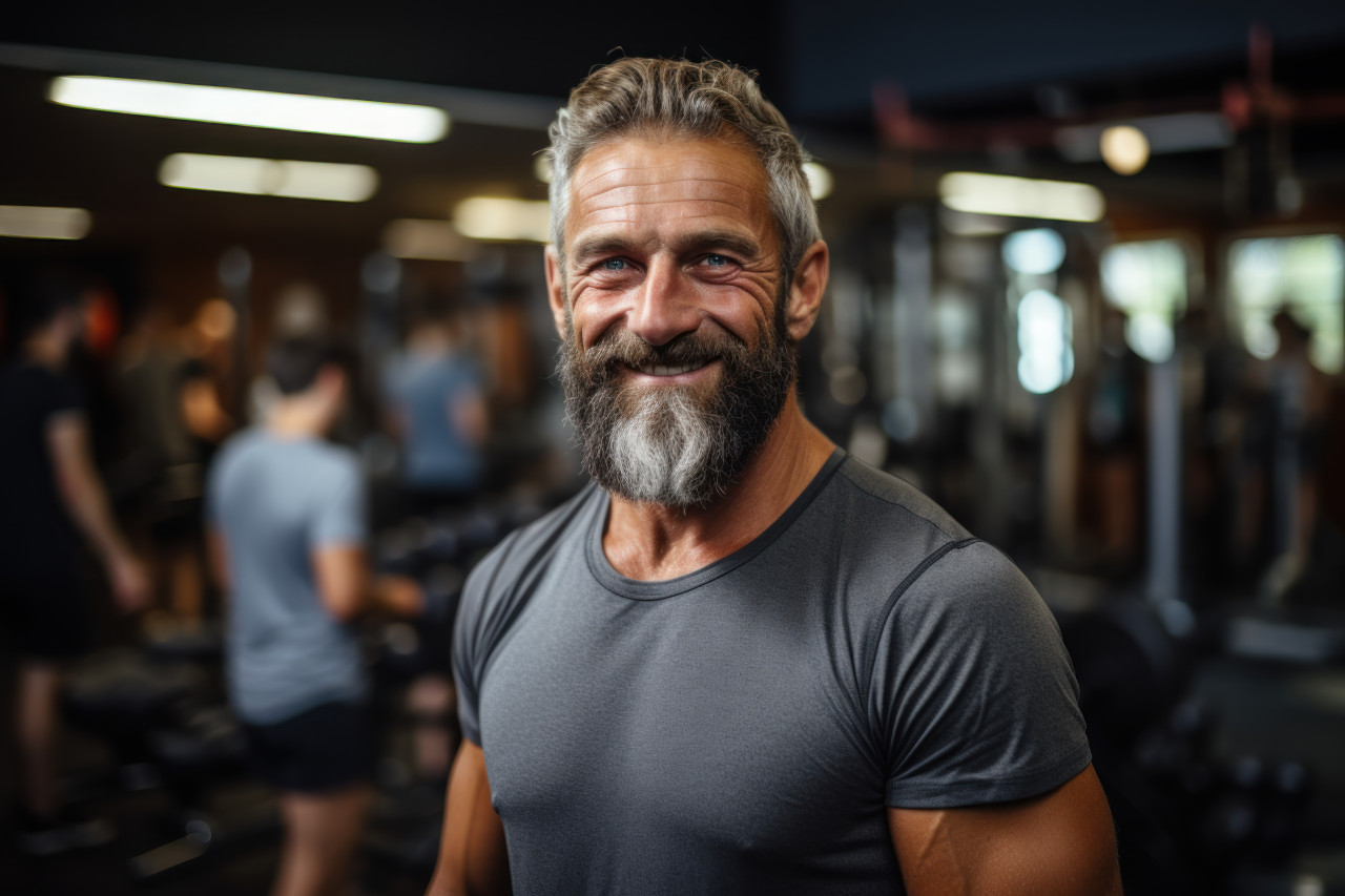 Elderly gentleman embraces gym, active seniors lifestyle images