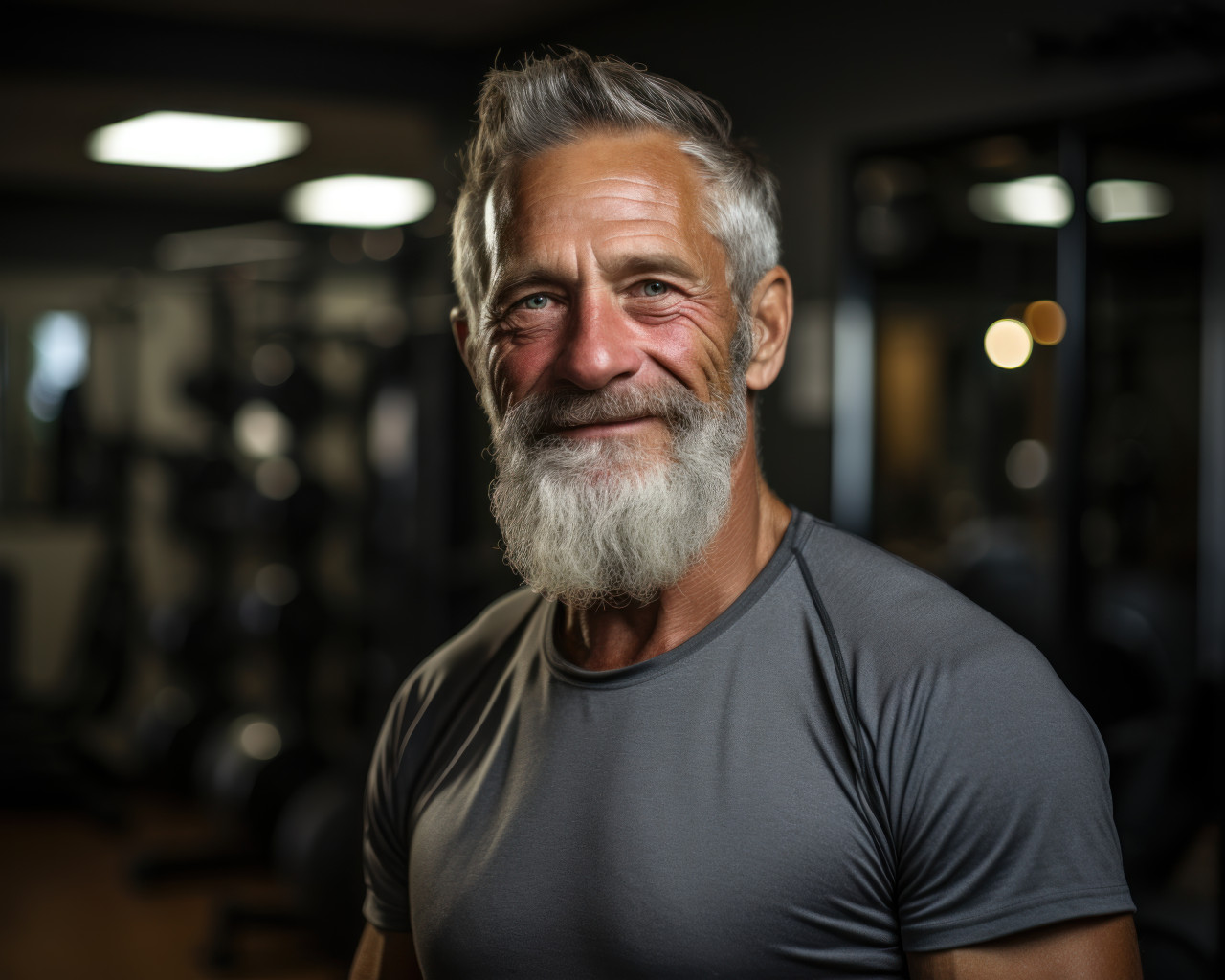 Elderly man in his gym, active seniors lifestyle images