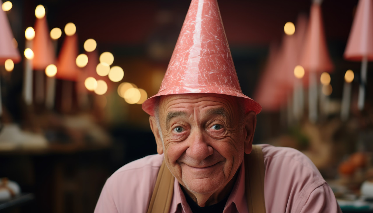 Senior man in the celebration birthday hat, active seniors lifestyle images