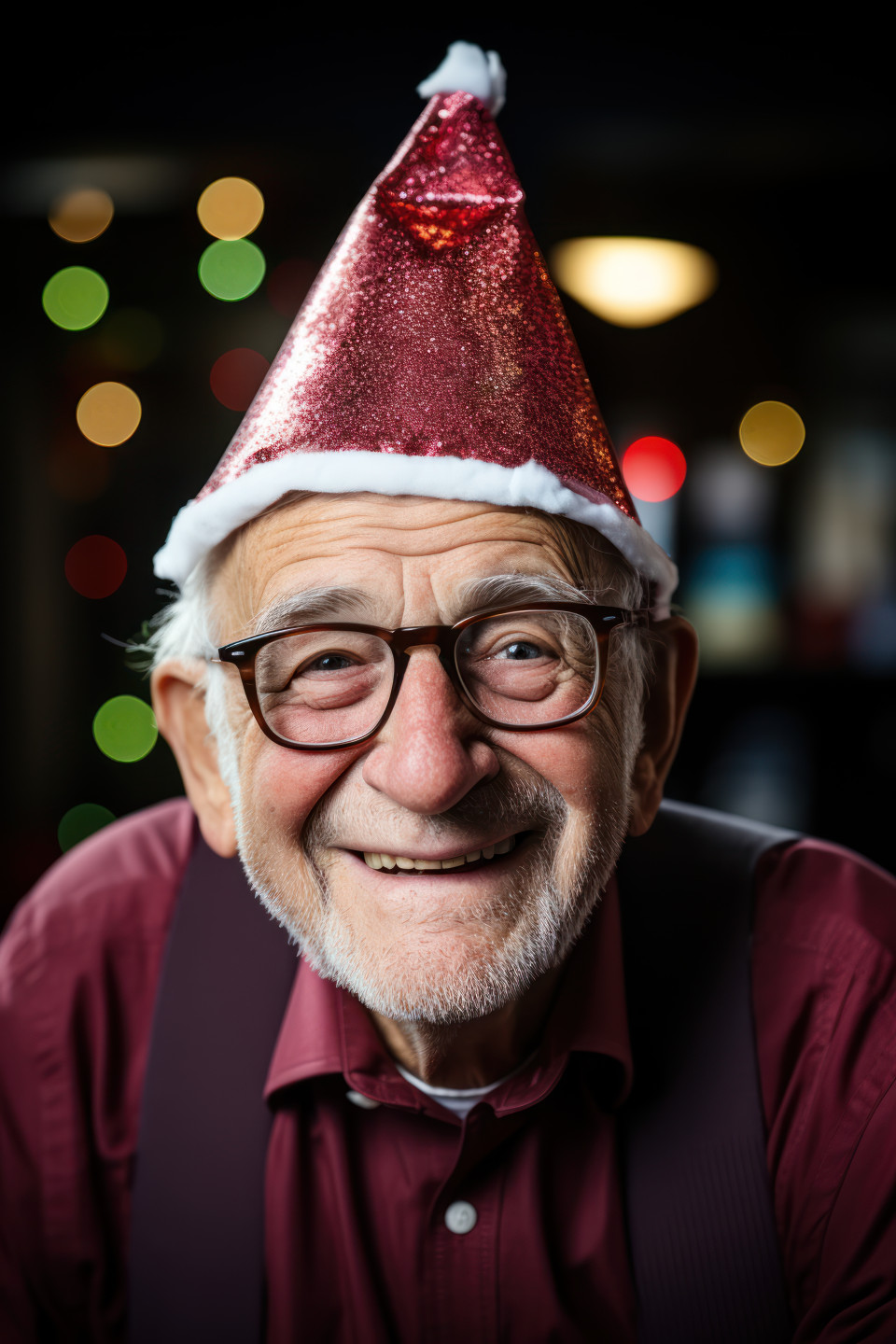 Stylish senior in party hat, diverse active seniors pictures