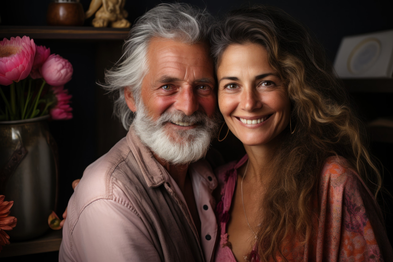 Smiling couple radiating happiness together, images of senior citizens