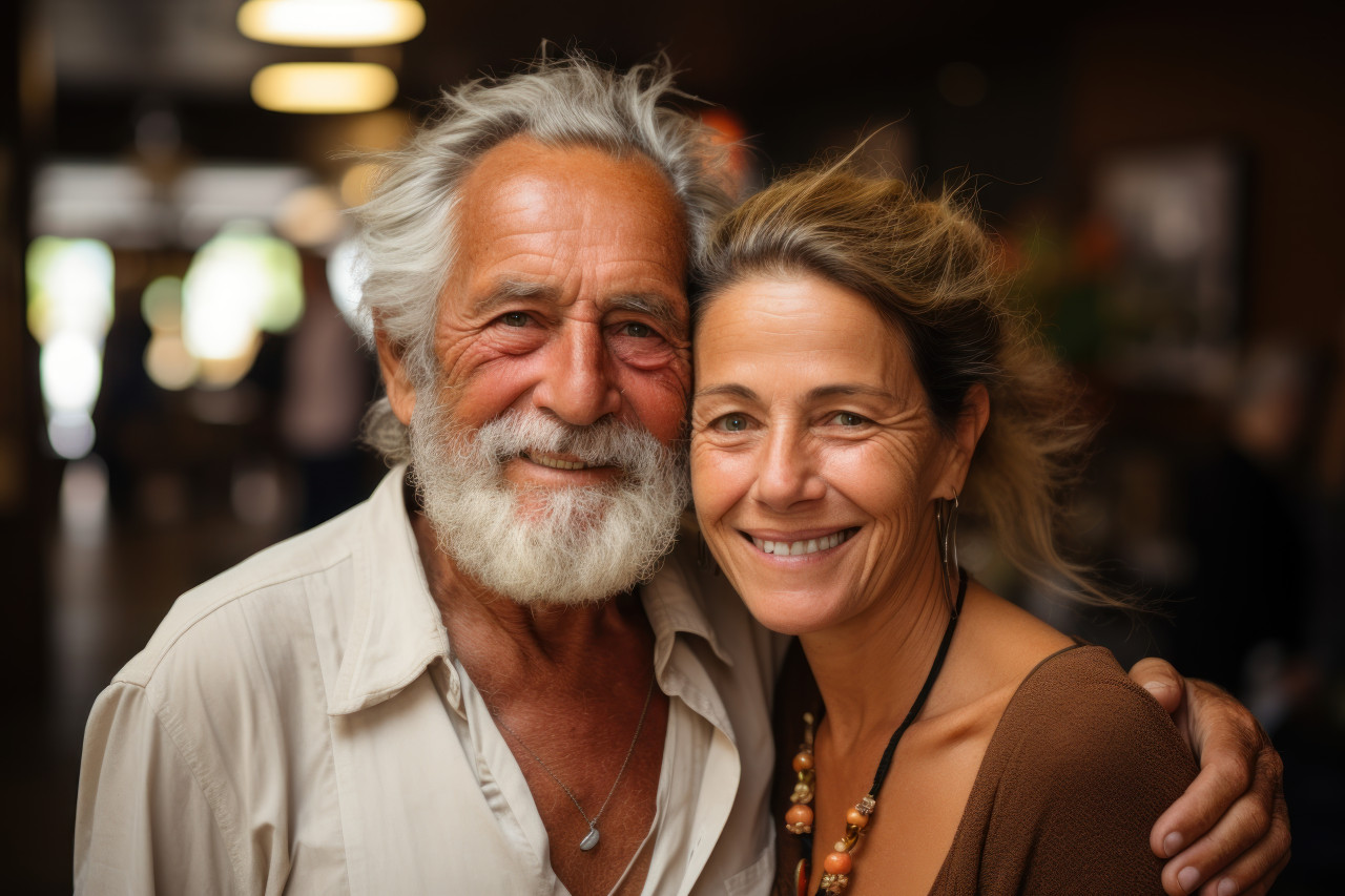 Senior man and woman sharing a close moment, active seniors lifestyle images