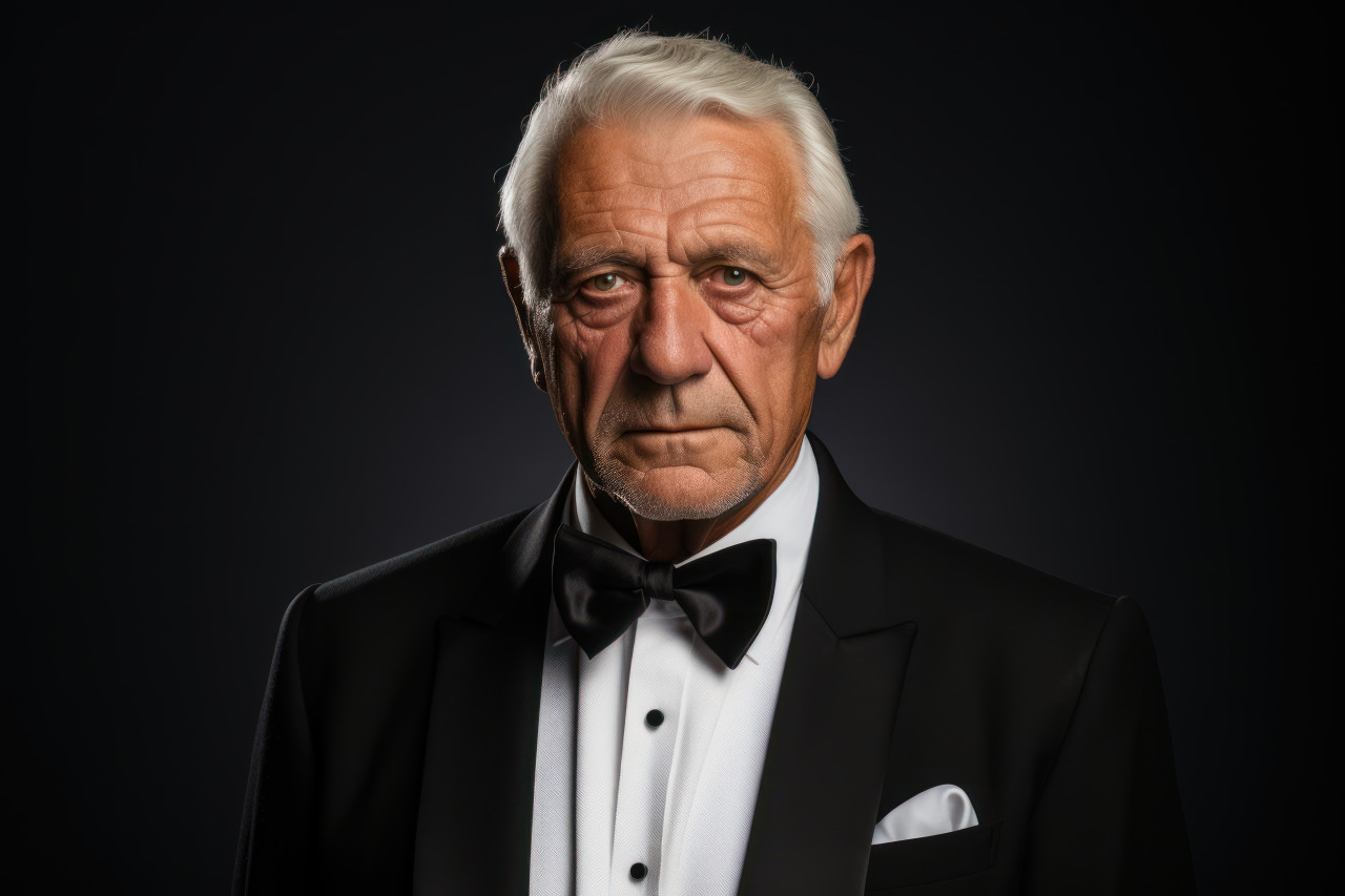 Senior gentleman exuding tuxedo style, active seniors lifestyle images