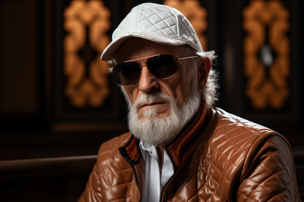 Fashionable old man with cap and sunglasses, active seniors lifestyle images