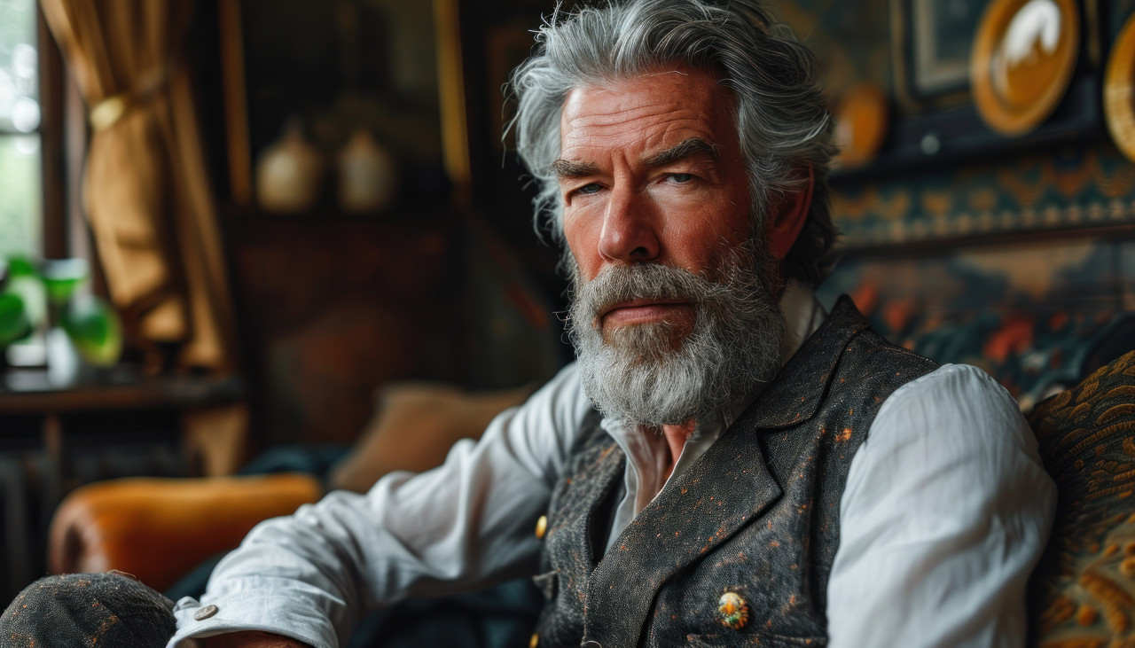 A wise grandpa relaxing on the couch, happy active seniors images