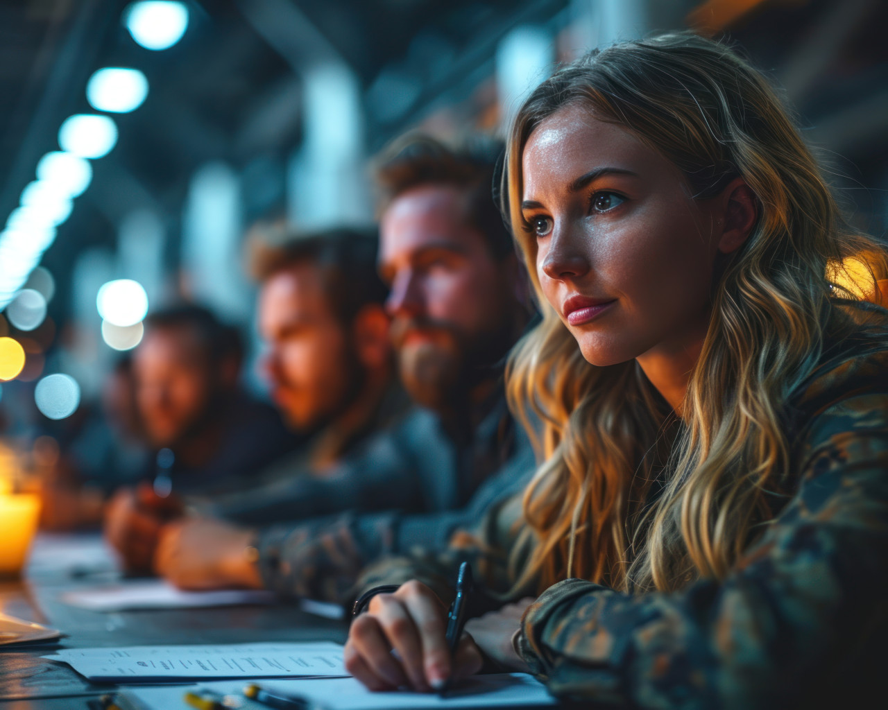 Team collaboration during a conference focused on discussing paperwork, business meeting photo