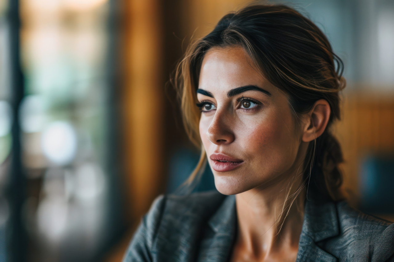 Corporate executive delivering a powerful speech during a business meeting, business meeting photo
