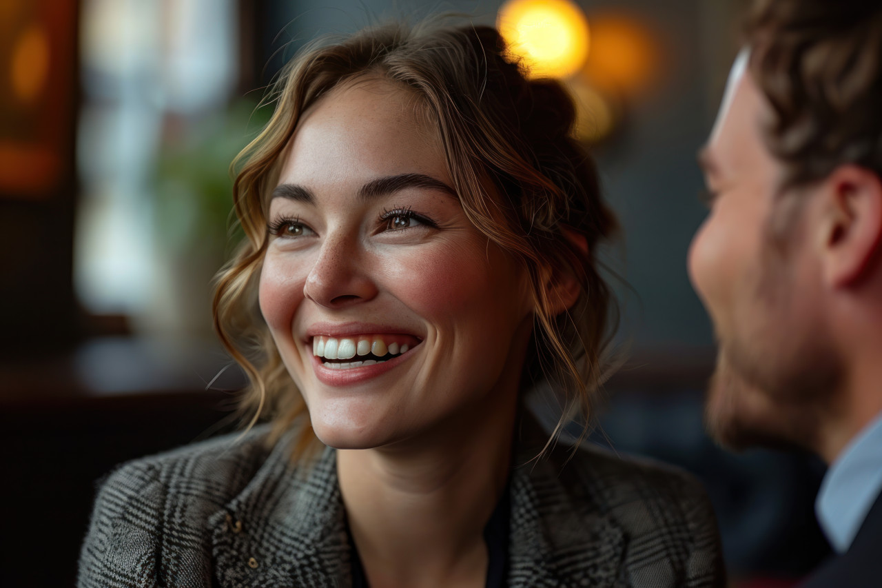 Young businesswoman shines in job interview, business meeting photo