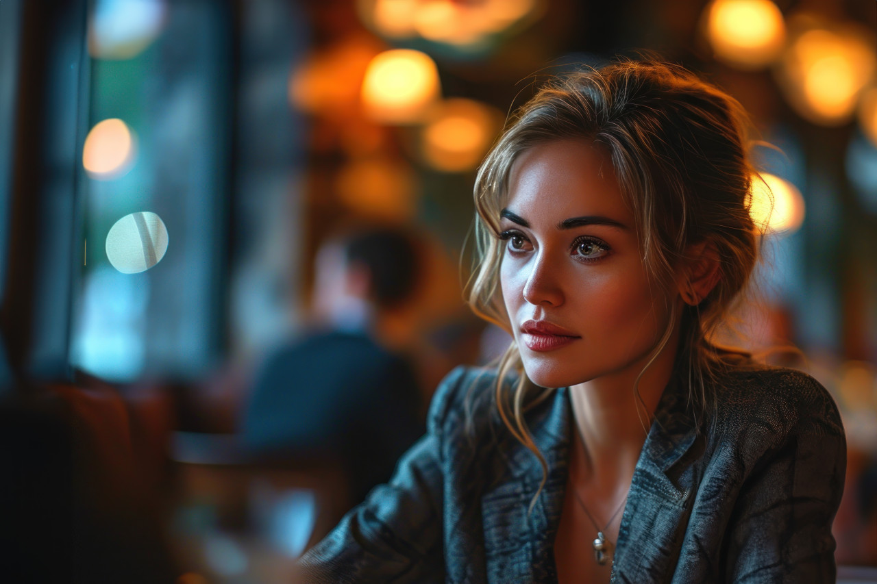 A focused businesswoman and man engage in a conference table discussion, business meeting photo