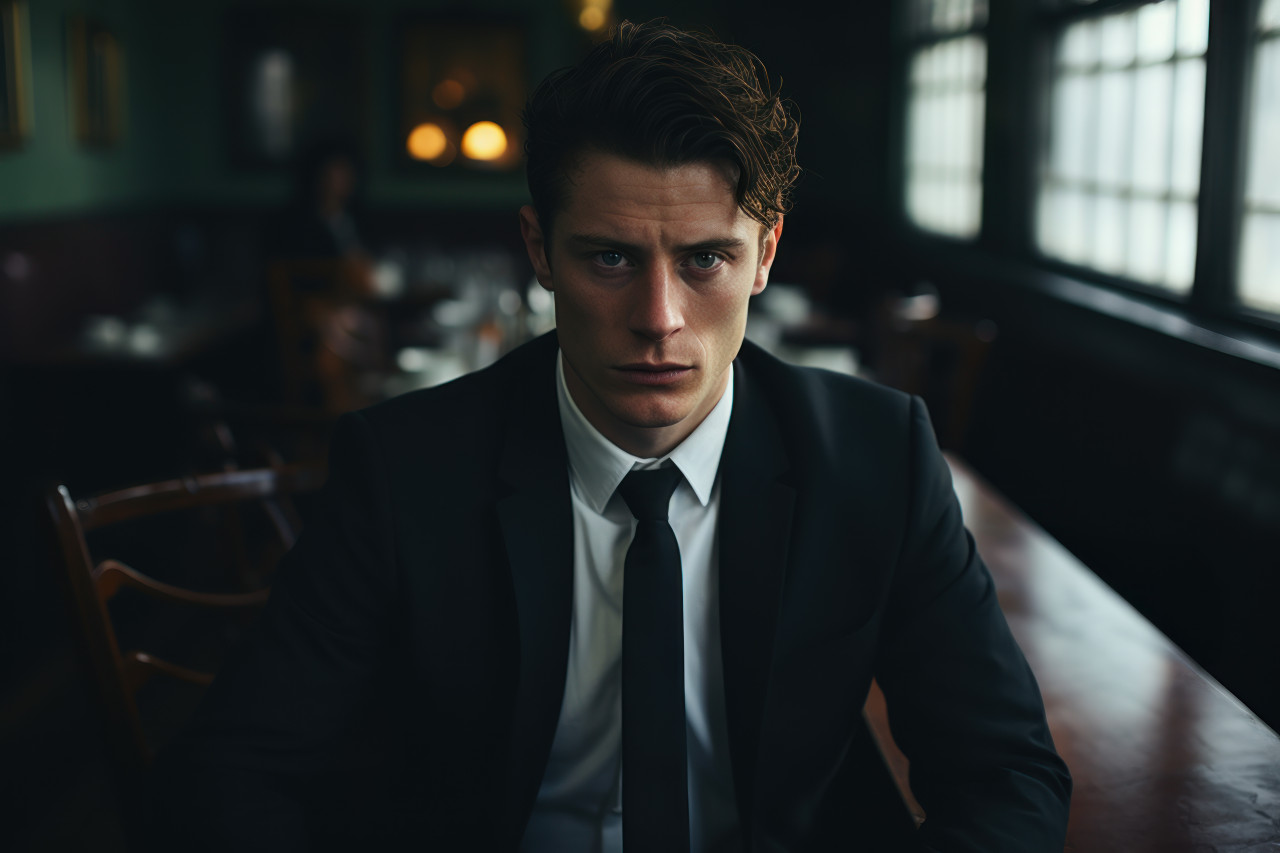 Stylish business professional takes a moment with coffee in a contemporary setting, business meeting photo