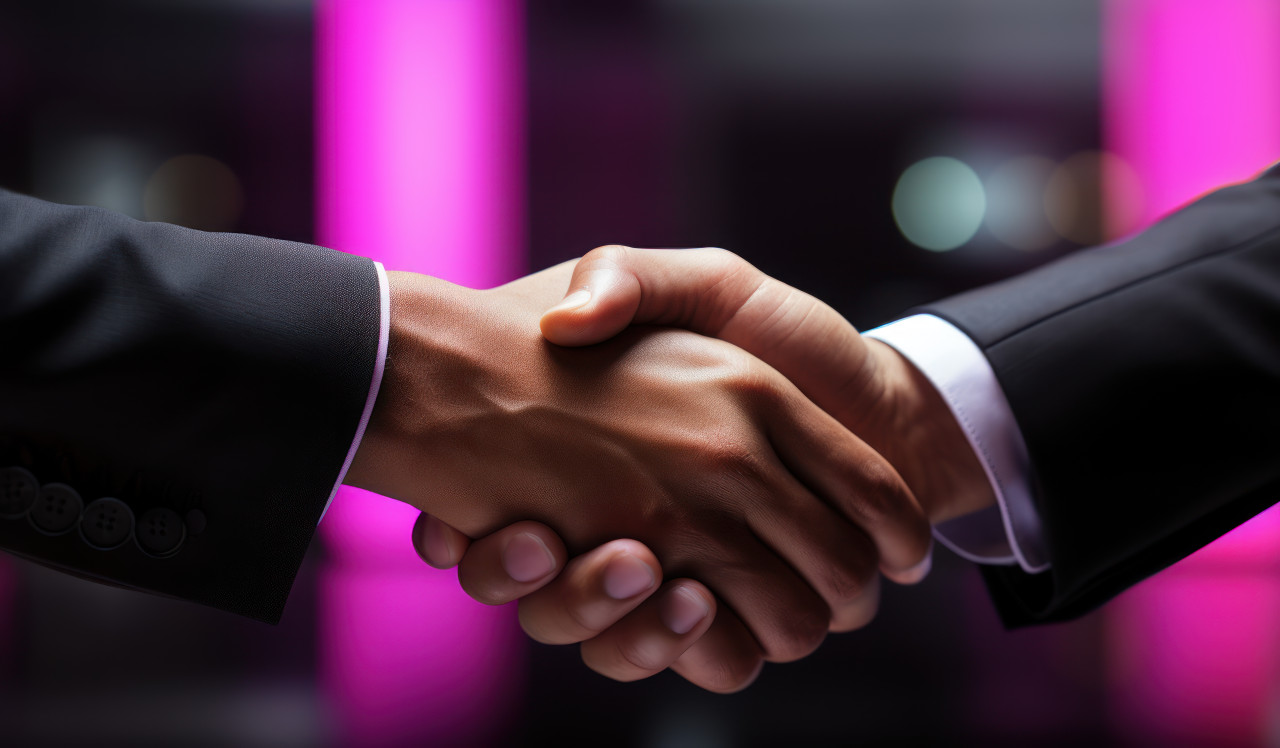 Two businessmen shake hands after a successful meeting, business meeting photo