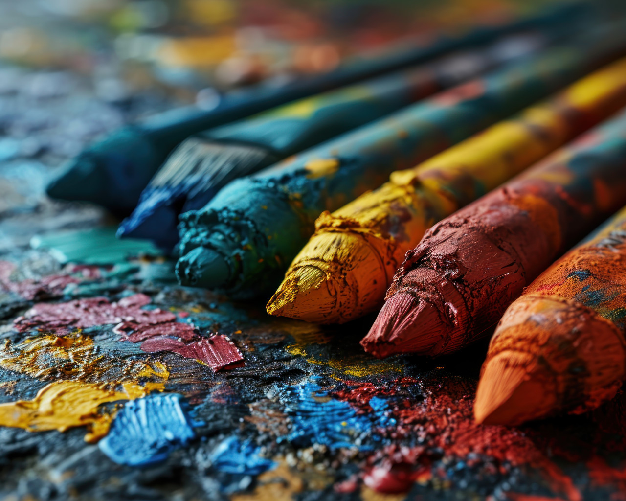 Colorful paints and brushes ready for artistic adventures, educational picture