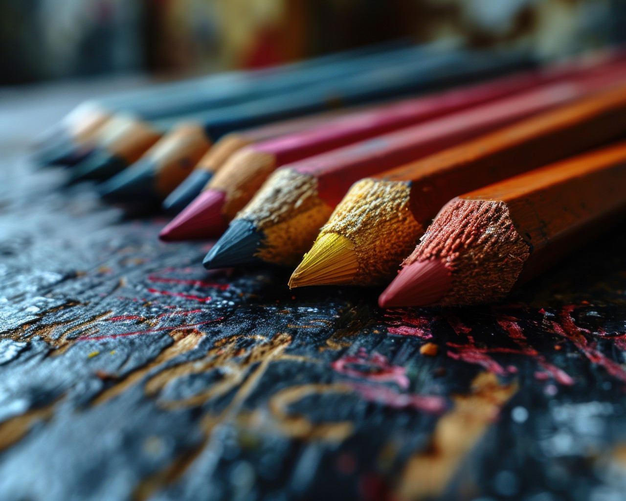 A rainbow of pencils next to a blackboard covered in math equations, education pictures for website