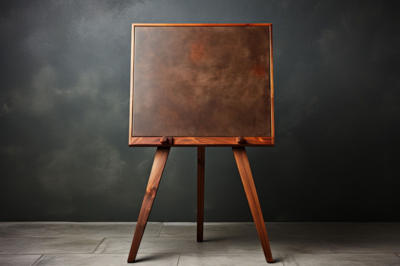 A classic chalkboard on an easel set against a stylish grey background, education pictures for website
