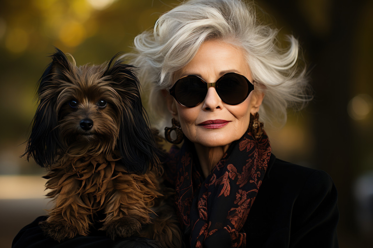An older woman holding dog in park, animal photography pics