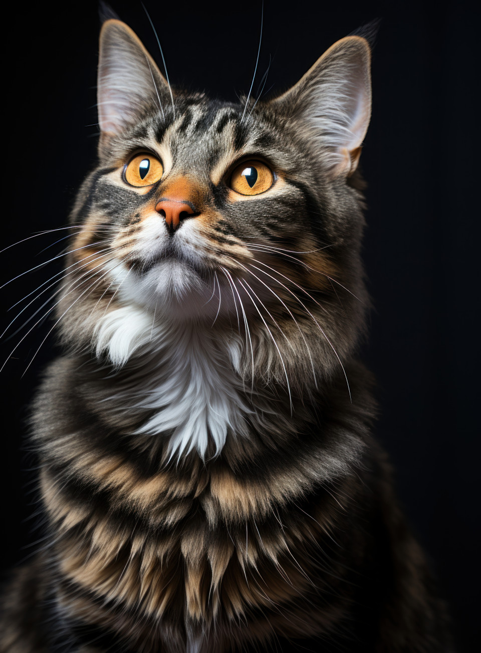 Cat sitting on black background, animal photography pics