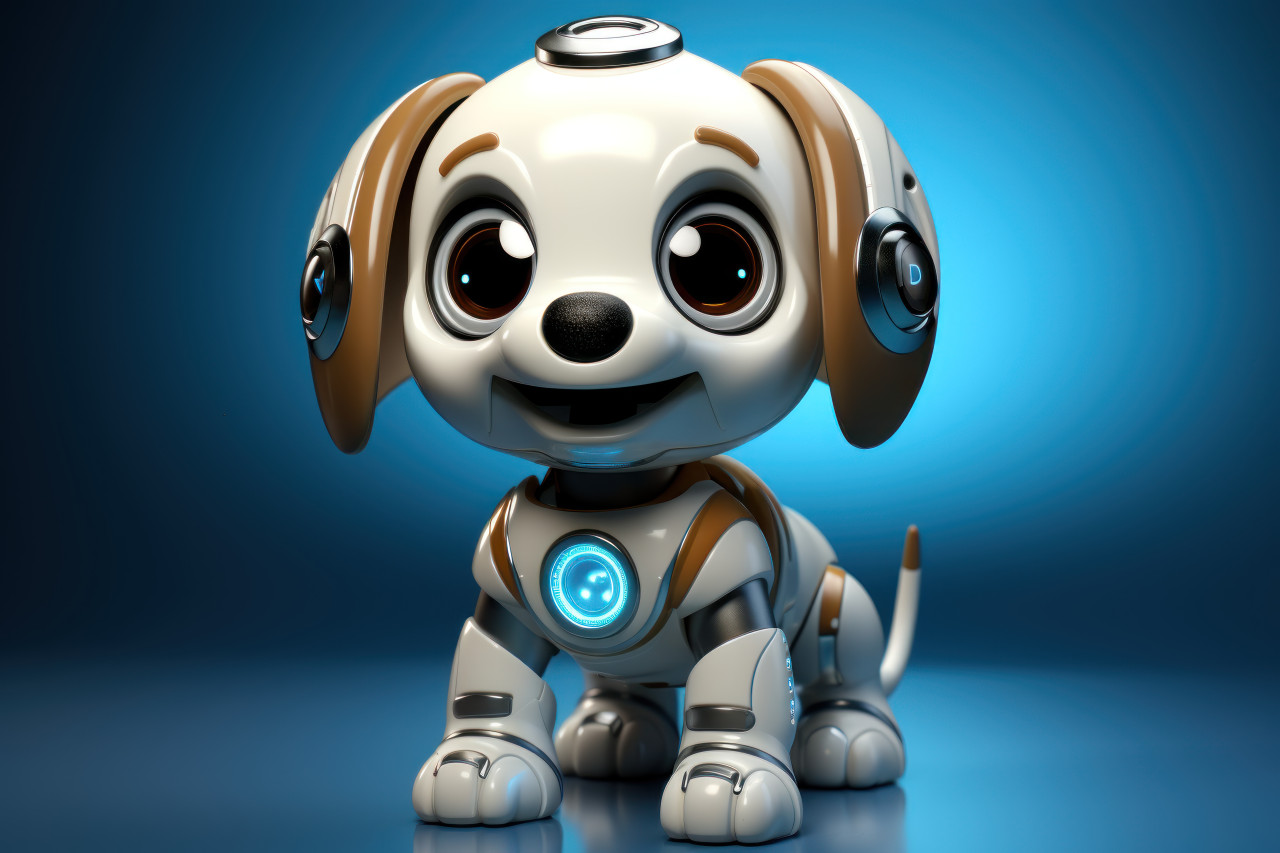 Tiny toy dog displayed on a blue background, animal photography pics