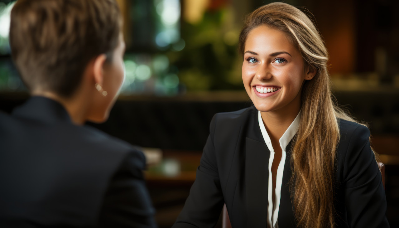 Eager young graduate impresses at her first interview showcasing enthusiasm and determination, hiring image for job postings