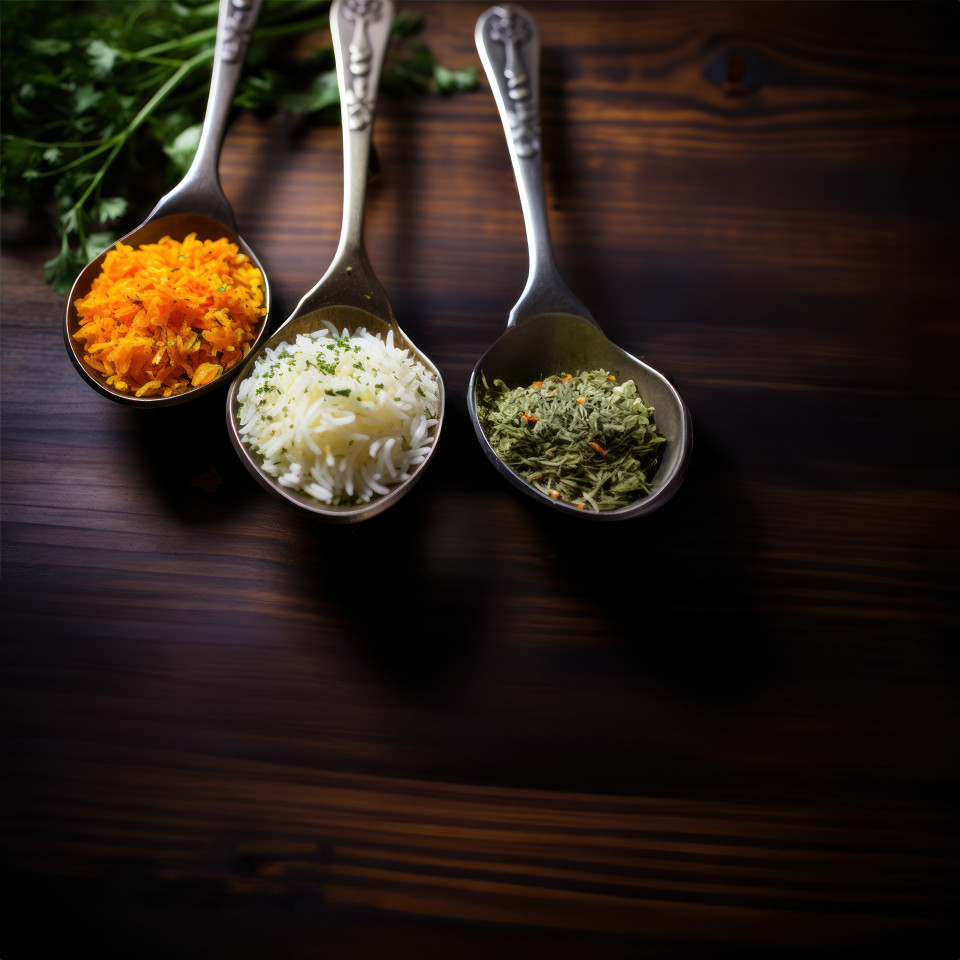 Spoon filled with orange white and green rice showcasing a colorful mix of rice varieties in a delightful arrangement, independence day image