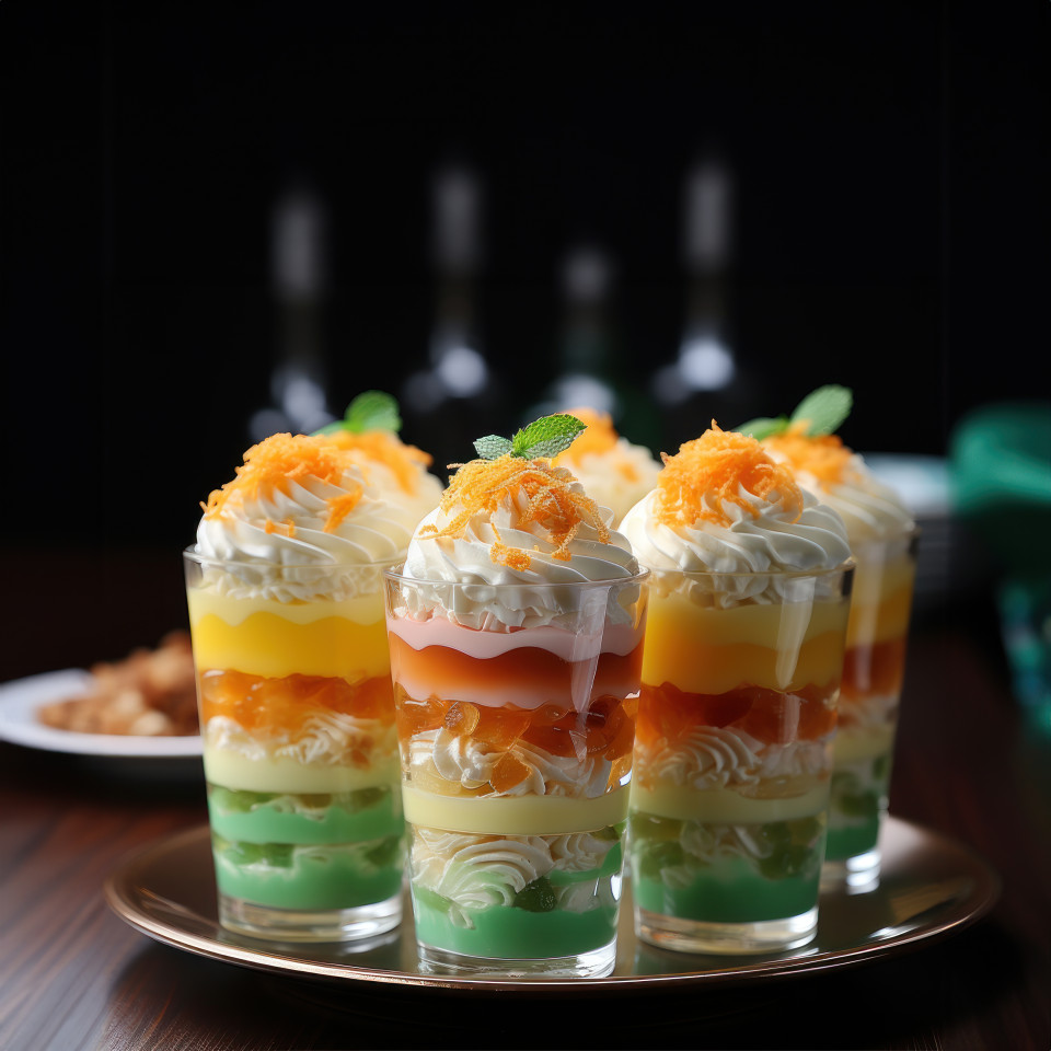 Colorful mini dessert cups filled with fresh fruits and creamy delights creating a sweet and tempting treat for any occasion, independence day image