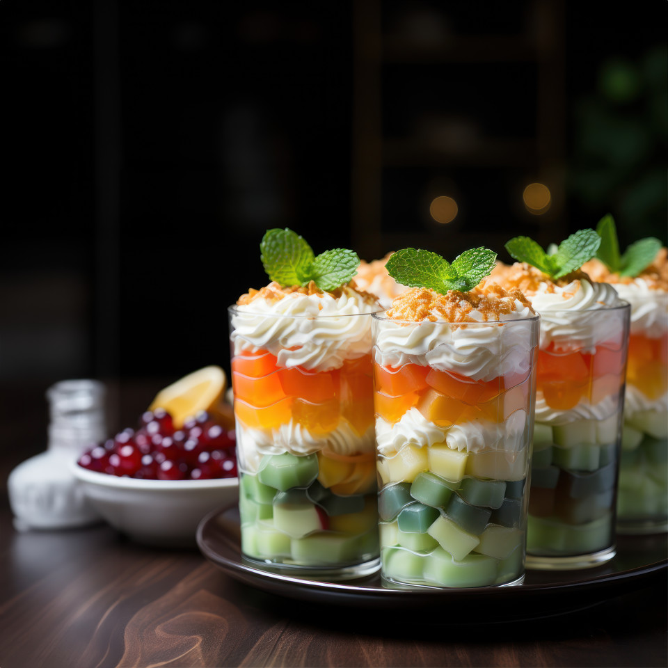 Mini dessert cups showcasing a medley of fresh fruits and luscious cream offering a sweet and elegant indulgence for all, independence day image