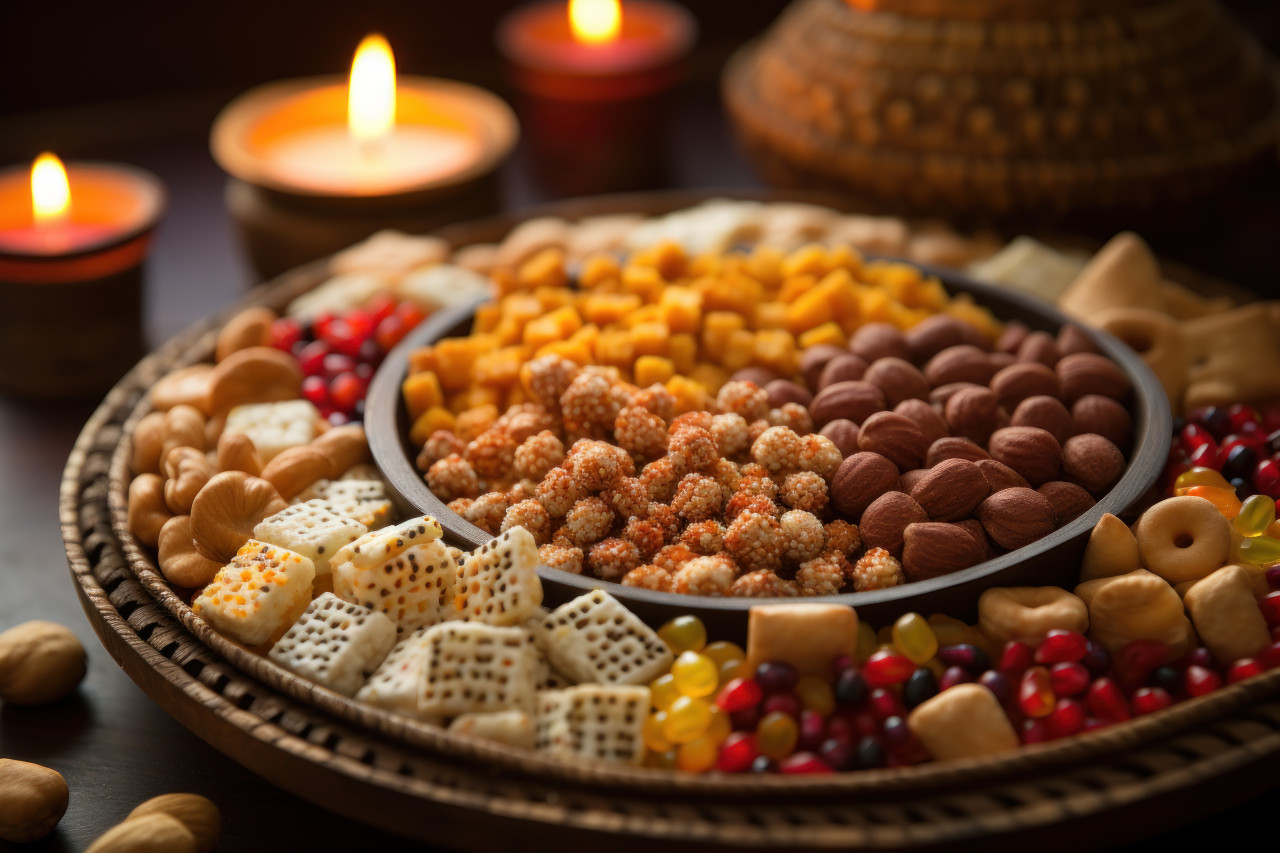 Celebration of lohri with a delightful spread of assorted snacks and sweets, lhori, makar sankranti